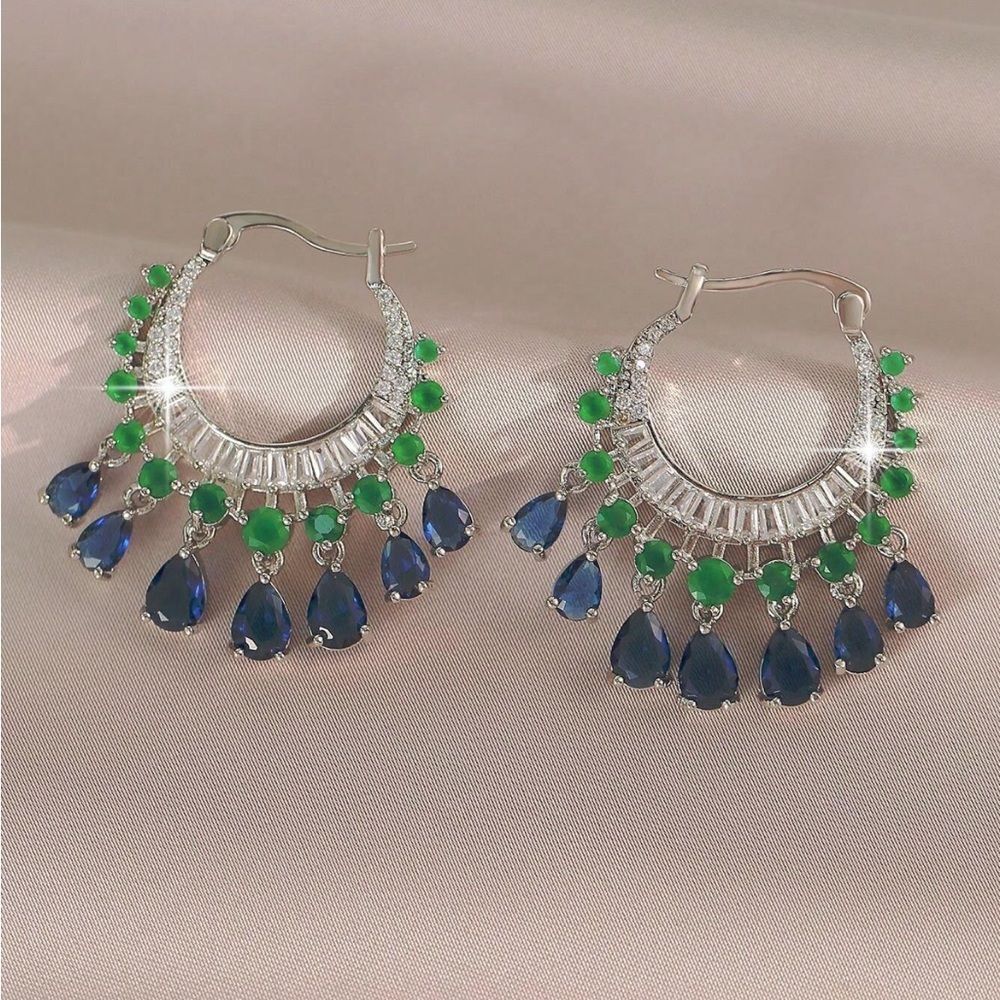 Diamond hoop earrings Q691 - Picture 2 of 5
